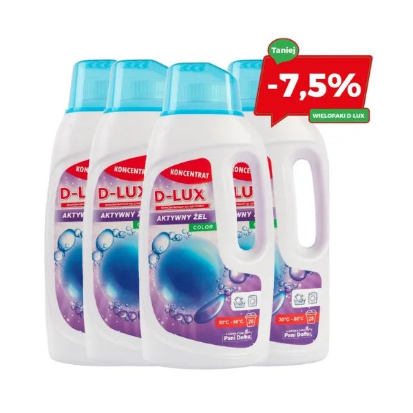 D-LUX - Aktywny Żel Do Prania 1,4 L Color Koncentrat - Zestaw 4 Butelek Z Rabatem