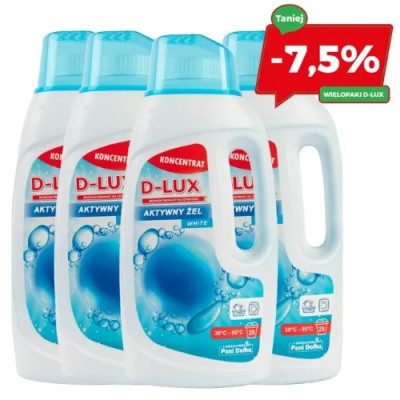 D-LUX - Aktywny Żel Do Prania 1,4 L White Koncentrat - Zestaw 4 Butelek Z Rabatem